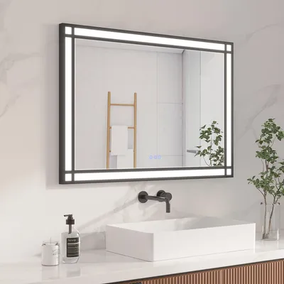Produktbild von AQUABATOS LED Badspiegel 100 x 70 cm Badezimmerspiegel mit Beleuchtung Antibeschlag Dimmbar Industrial Style Lichtspiegel 3 Licht Farben
