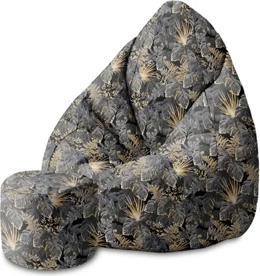 Produktbild von Dreamroots Bean Bag 80x80x120cm Sitzsack mit Lehne und Hocker und Bezug Sitzsack mit Füllung Sitzsack Erwachsene mit Füllung Dark Tropical Plants