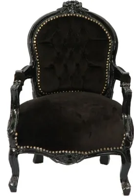 Produktbild von Casa Padrino Barock Kinderstuhl Armlehnstuhl in Schwarz/Schwarz, Massivholz, 51 x 71 cm