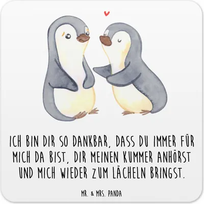 Produktbild von Mr. & Mrs. Panda Untersetzer für Gläser Pinguine trösten 6er Set - Weiß - Geschenk, Frauen, Hochzeitstag, Tassenuntersetzer, Tisch, Liebesbeweis, Freund, Valentinstag