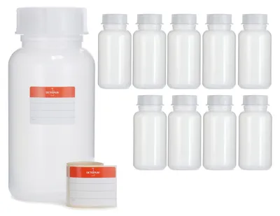 Imagen del producto de Botellas de polietileno de baja densidad (LDPE) para octópodos, de 1 litro, con tapa de rosca, forma redonda – 10 unidades, capacidad 1000 ml