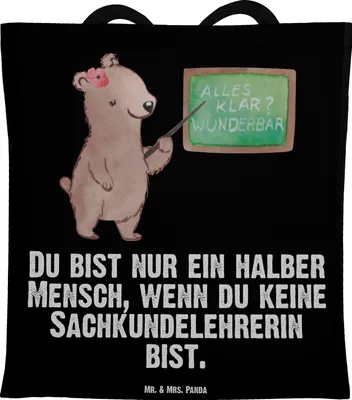 Produktbild von Mr. & Mrs. Panda Tote Bag Sachkundelehrerin Herz - Schwarz - Geschenk, Grundschule, Spruch, Einkaufstasche, Laptoptasche, Tasche, Witzig, Beutel, Sachkundeunterricht