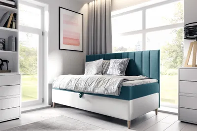Produktbild von Boxspringbett Gästebett Kinderbett HELVI Nr.2 90x200cm Weiss-Türkis