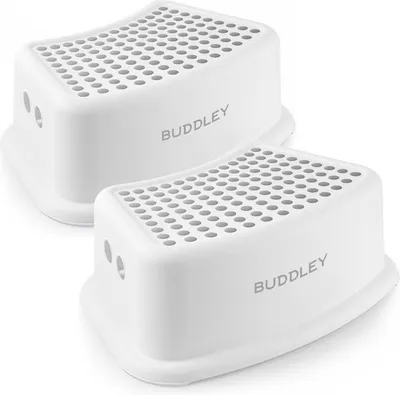 Produktbild von BUDDLEY® PP Step Stool Weiß-Grau (2er Set) – Tritthocker Kinder, Toilette Kinder, Tritthocker Toilette, Hocker, Küche, Stufe, Kinder Toilettenhocker, Toilettenhocker Kinderstufe, Küchenhocker