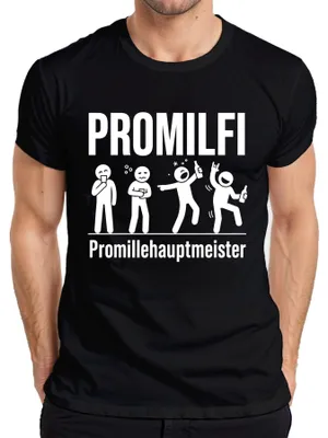 Produktbild von PROMILFI Promillehauptmeister Lustig Saufen Bier Party Alkohol Herren T-Shirt, Schwarz, XL
