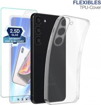 Produktbild von TPU-Hülle Transparent für Samsung Galaxy S23 / S23 Ultra - Modellkompatibilität: Für Samsung Galaxy S23 - Displayglas: Mit 9H Displayglas