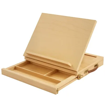 Produktbild von Staffelei – Tischstaffelei – Klappstaffelei – Holzstaffelei – Verstellbarer Winkel – Mit Schublade – 33,5 x 26 x 26 cm – Holzfarbe