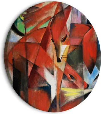 Image de Tableau mural rond, motif : renards de Franz Marc, formes géométriques, abstrait, 80x80 cm, 1 pièce – Tableaux modernes sur toile, impression sur toile, référence : l-G-10017-bc-a