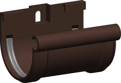 A 3D rendering of a brown gutter connector.