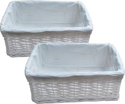 Image de Panier de rangement Famanu avec revêtement en tissu - Lot de 2 - Blanc