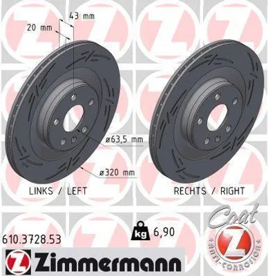 Produktbild von 2x ZIMMERMANN Bremsscheibe 610.3728.53 für VOLVO XC90 II (256) XC60 II (246)