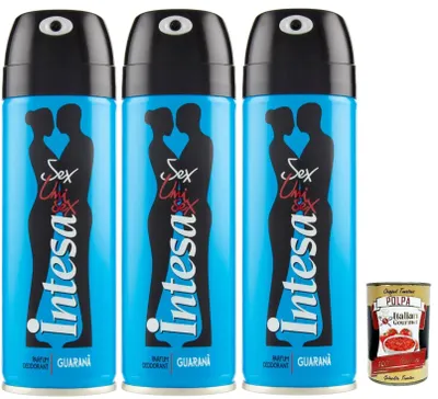 Produktbild von Intesa Guaranà Deodorante Sex Unisex, Perfume deo Deodorant Spray 3x 125ml + Italian Gourmet polpa 400g