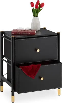 Immagine prodotto di Comodino Relaxdays, 2 cassetti, A x L x P: 55,5 x 46 x 33 cm, comodino per camera da letto e soggiorno, nero/oro