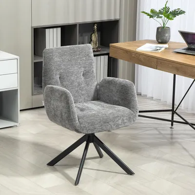 Produktbild von Drehsessel Polstersessel 360°, Esszimmerstuhl drehbar Knopfheftung, Akzentsessel Polyester, Dunkelgrau | 60 x 61 x 88 cm | bis 120 kg | Stahlbeine