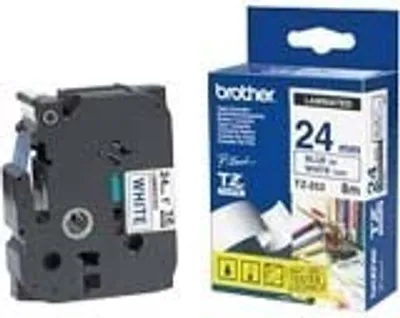 Produktbild von Brother Gloss Laminated Labelling Tape - 24mm, Blue/White, TZ, China, 8 m, 172 mm, 108 mm, 335 mm