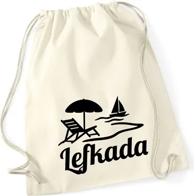 Produktbild von Huuraa Turnbeutel Lefkada Griechenland 12 Liter Natural Baumwolle Rucksack Geschenkidee
