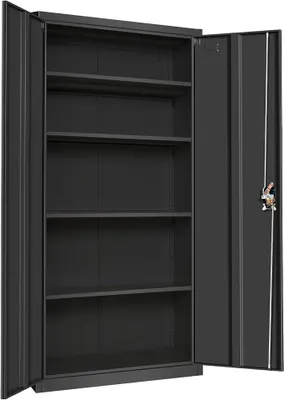 Produktbild von Frideko Aktenschrank 90 x 40 x 185 cm - Metallschrank mit 2 Türen und 2 Verstellbaren Einlegeböden, Aufbewahrungsschrank mit Schloss für Zuhause, Büro und Lager, Schwarz