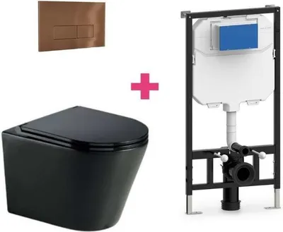Produktbild von Wand-WC Komplett-Set TURIN schwarz mit Vorwandelement und Betätigungsplatte