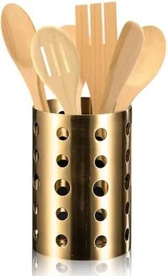 Image de Porte-couverts forgé - 15 x 15 cm - Acier inoxydable - Doré - Rangement de cuisine