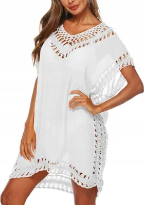 Zdjęcie produktu dla Letnia Tunika Plażowa Pareo Narzutka Na Plażę Sukienka Boho Biały