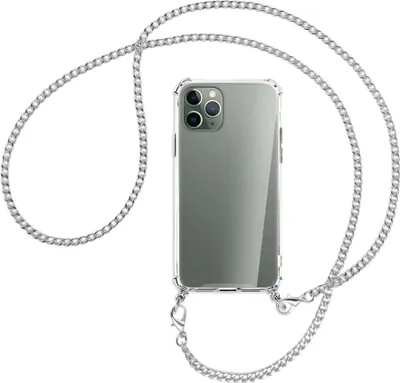 Produktbild von Handykette Backcover-Schutzhülle mit Band (Metall silberfarben) für Apple iPhone 11 Pro - silberfarbene Kette