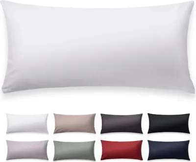 Image de Blumtal Lot de 2 Premium Mako Satin Coton Taie d'oreiller 80x80 cm - Taie d'oreiller super douce 80x80, avec aspect brillant noble et fermetures éclair de même couleur, housse de coussin, blanc