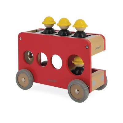Produktbild von Janod Bolid - Feuerwehrwagen Holzspielzeug mit Leiter und Feuerwehrmännern