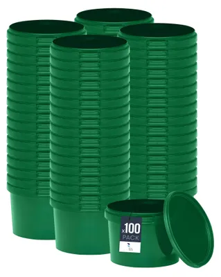 Produktbild von BenBow Eimer mit Deckel 0,5L x100 Grün - lebensmittelecht, stabil, luftdicht, auslaufsicher, geruchsneutral - Plastikeimer mit Henkel - leer