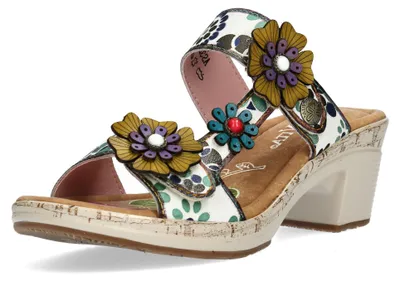 Produktbild von Laura Vita Damen Pantolette aus Leder mit Blumenmuster und Blockabsatz Beao 10, Größe:37 EU, Farbe:Beige
