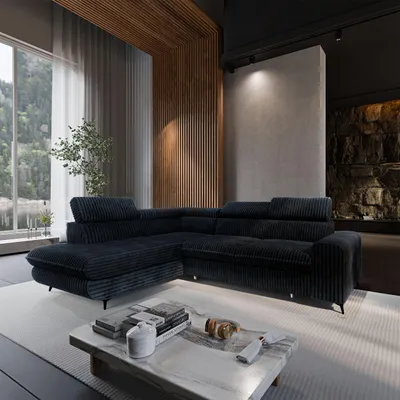 Produktbild von Masseno Ecksofa VELISS mit Schlaffunktion L-Form, Sofa mit Bettkasten, Wohnzimmersofa, Couch, Soffa, Bettsofa, Couchgarnitur- Schwarz, TILIA 100