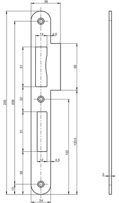 Produktbild von Lappenschließblech B9000 für BKS Hauptschlösser, links, 36 x 235 mm, Edelstahl