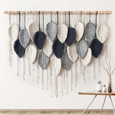 Obrázok produktu pre Veľký nástenný macramé - boho dekorácia s motívom listov