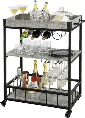 Obrázek produktu pro Praktický kuchyňský vozík se 3 policemi, MDF a kov, 80 x 40 x 90 cm