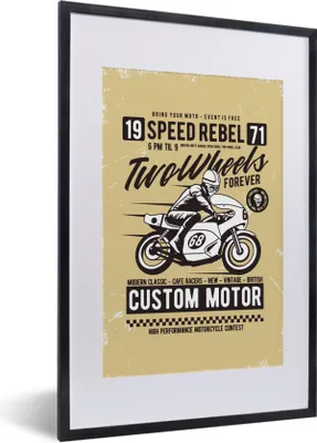 Produktbild von MuchoWow® MuchoWow® Gerahmtes Poster Motorrad - Briefe - Jahrgang 40x60 cm - Poster mit zchwarzem Bilderrahmen - Poster in Rahmen
