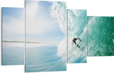 Produktbild von Bild auf Leinwand - Leinwandbild - Abenteuer surfer welle ozean - 120x70cm - Wand Bild - Wanddeko - Leinwanddruck - Bilder - Kunstdruck - Wanddekoration - Leinwand bilder - Wandkunst - DL120x70-2541