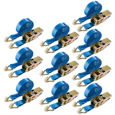 Produktbild von AREBOS Spanngurte mit Ratsche zweiteilig mit Haken | 10 Stück 800kg 6m | Ratschengurte | Zurrgurte | 25mm | 800 daN 0,8t | EN 12195-2 |