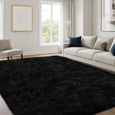 Immagine prodotto di Tappeto in pelo lungo, lavabile, antiscivolo, 120x170 cm, colore nero