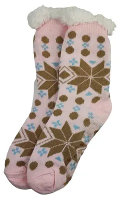 Produktbild von Kuschelsocken Winter Anti Rutsch Winter Socken, Hausschuhe, Strick Fleece Gefütterte Warme Rosa-Gelb/36-41