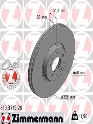 Produktbild von 2x ZIMMERMANN Bremsscheibe 610.3719.20 für VOLVO XC90 I (275) 51mm 11 9kg 328mm