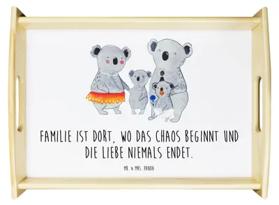 Produktbild von Mr. & Mrs. Panda Tablett Koala Familie - Weiß - Geschenk, sofatablett, Kinder, Muttertag, Mama, Serviertablett, Papa, Family, Sofa, Servier, teetablett