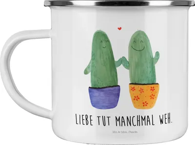 Produktbild von Mr. & Mrs. Panda Pott Kaktus Liebe - Weiß - Geschenk, Hochzeit, Teetasse, Love, Haferl, Emaille Becher, Reisebecher, Paar, Trennung, Kakteen, Tasse