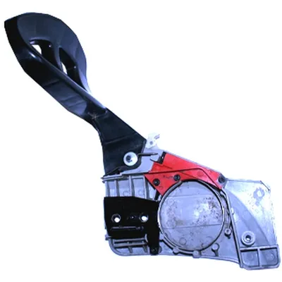 A close-up studio shot of a chainsaw part against a white background.