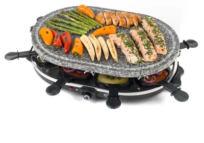 Tafelraclette 1200 W mit Steinplatte, 8 Pfännchen & Spateln