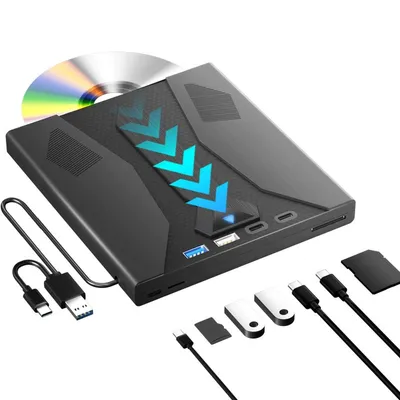 Produktbild von Tragbares optisches Laufwerk, 7-in-1 CD/DVD-Brenner, USB 3.0 Hochgeschwindigkeit, Plug & Play, kompatibel mit Windows/macOS/Linux