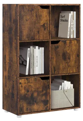 Produktbild von WOLTU Bücherregal, Bücherschrank mit 3 Türen und 6 Fächer, Rustikales Braun