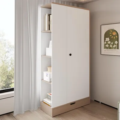 Zdjęcie produktu dla Szafa 70 x 40 x 170 cm, jednodrzwiowa z półkami i szufladami, naturalny i biały