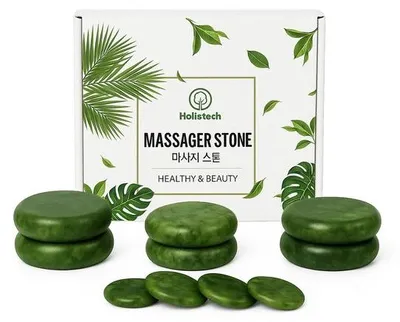 Produktbild von Set mit 10 Massage-Steinen – Natürlicher, grüner Jade