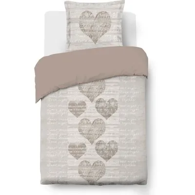 Productafbeelding van Bettenset - VISION - Alice - 140 x 200 cm - 1 bijpassende kussensloop 65 x 65 cm - Beige - 100% katoen