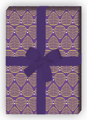 Produktbild von 70er Vintage Geschenkpapier Set mit Retro Blättern, lila - G8420, 32 x 48cm