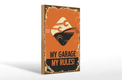Produktbild von Holzschild Retro 20x30cm Auto my garage my rules